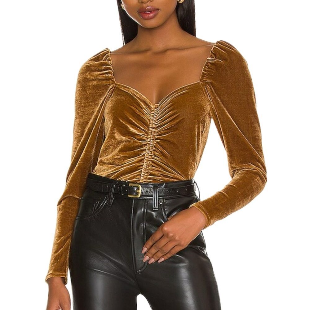 BB Dakota Steve Madden Velvet Ruched Milkmaid Top Size Small Gold Plush Velour
